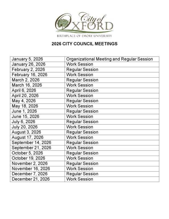 2026 City Council Meeting Schedule